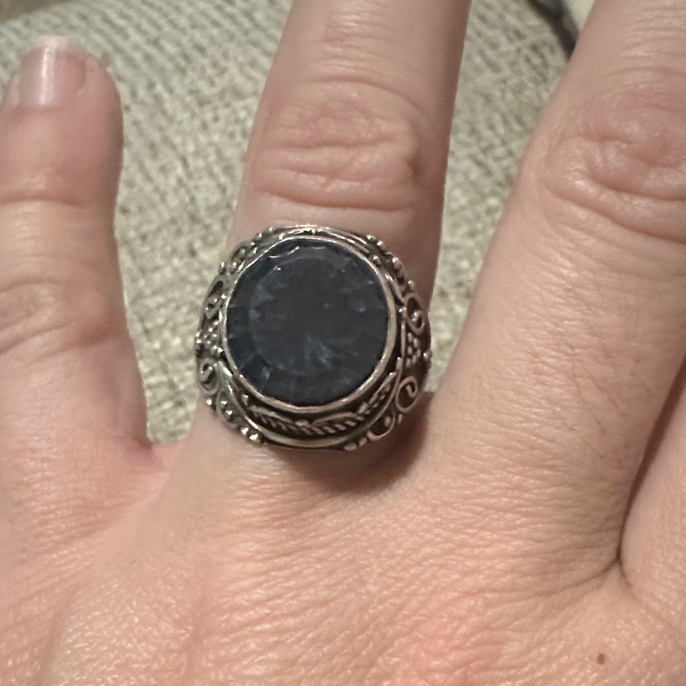 925 genuine blue Chalcedony Stone ring